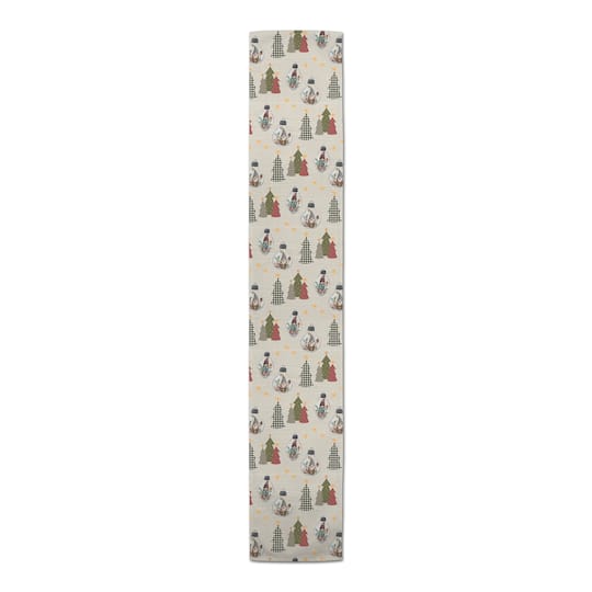 90" Cream Tree & Globe Pattern Cotton Twill Runner